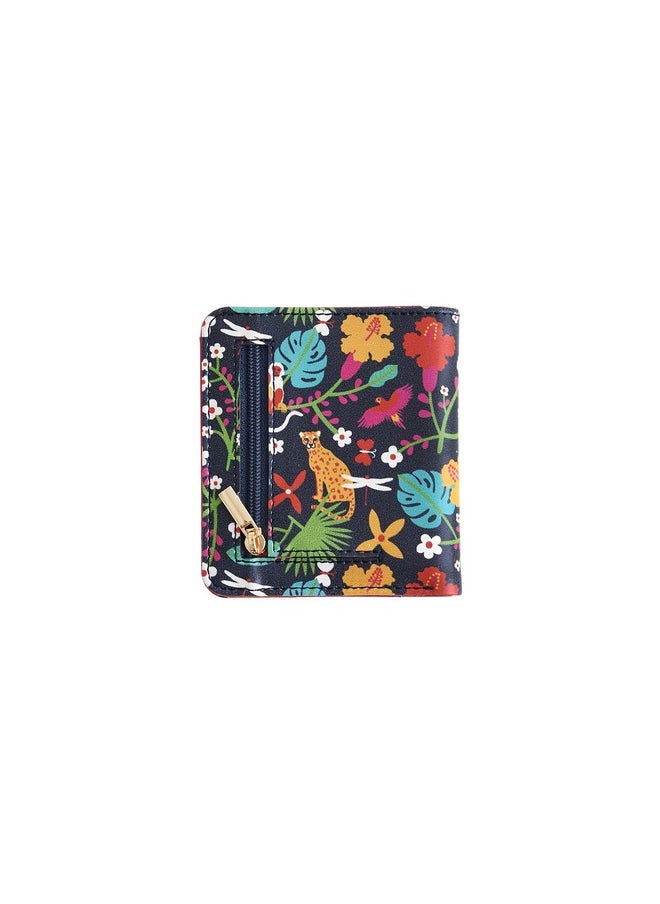 Chumbak Women's Mini Wallet| Madagascar Tales Collection|Vegan Leather Rectangle Wallet|Ladies Purse with Button Lock & Zipper Closure for Coins|Card & Currency Slots with Transparent ID Window-Blue