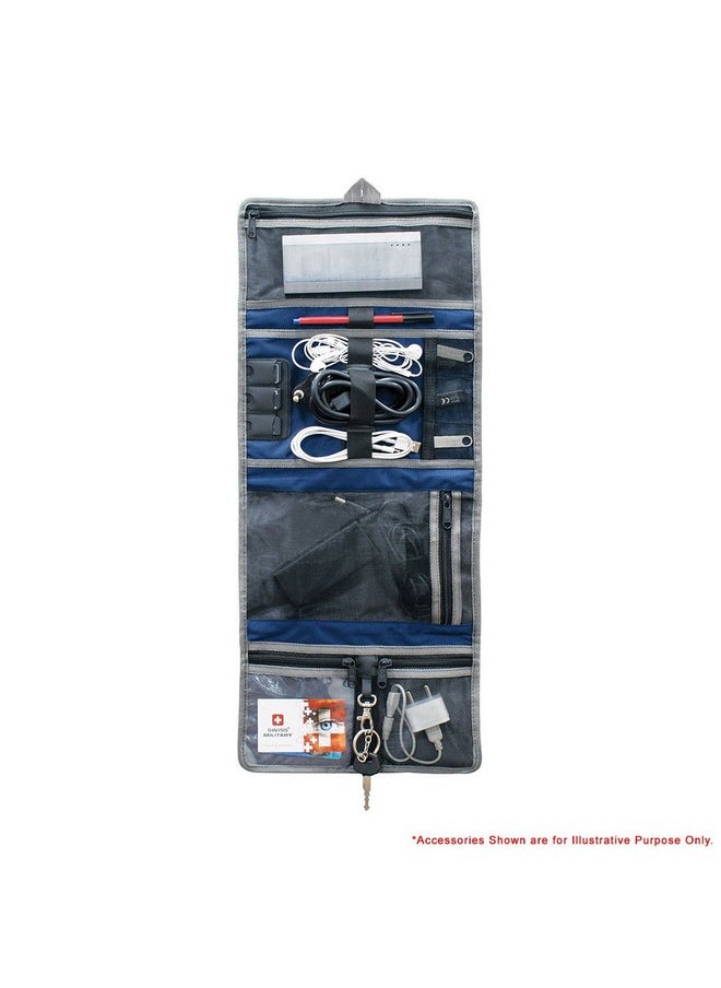 Swiss Military Storage Organizer, Multi-Functional Elastic Holders, Mesh Pockets, Slots for SIM Cards, Polyester, Water Resistant, Hanging Loop, Portable, 25x10x14 cm, Blue