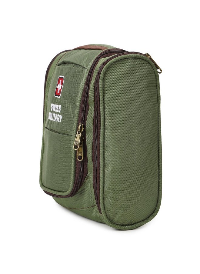 Swiss Military Toiletry Bag for Men, Women| Makeup Pouch for Travelling, Travel Organizer,Water Resistant, Premium Polyester, Multiple Compartments with Quick Access Pocket,Durable Zippers,Green,1
