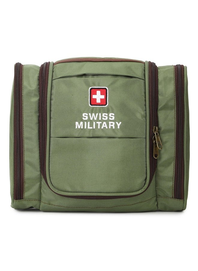 Swiss Military Toiletry Bag for Men, Women| Makeup Pouch for Travelling, Travel Organizer,Water Resistant, Premium Polyester, Multiple Compartments with Quick Access Pocket,Durable Zippers,Green,1