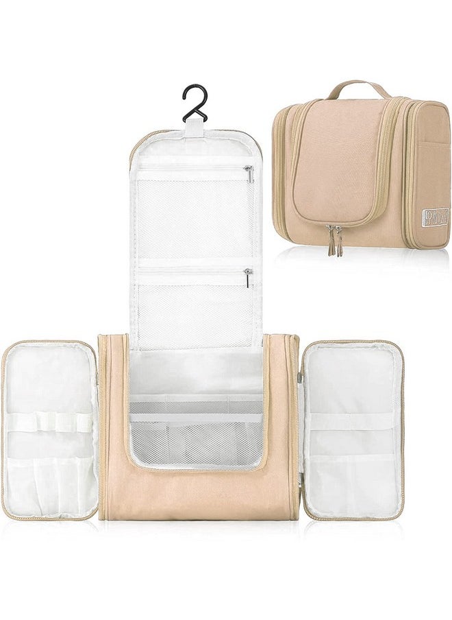 House of Quirk Hanging Toiletry Kit Bag Extra Large Capacity Travel Organizer Bags For Men And Women Durable Waterproof Nylon Makeup Bag For Toiletries,Cosmetics, Brushes (Beige),W-11 Cm