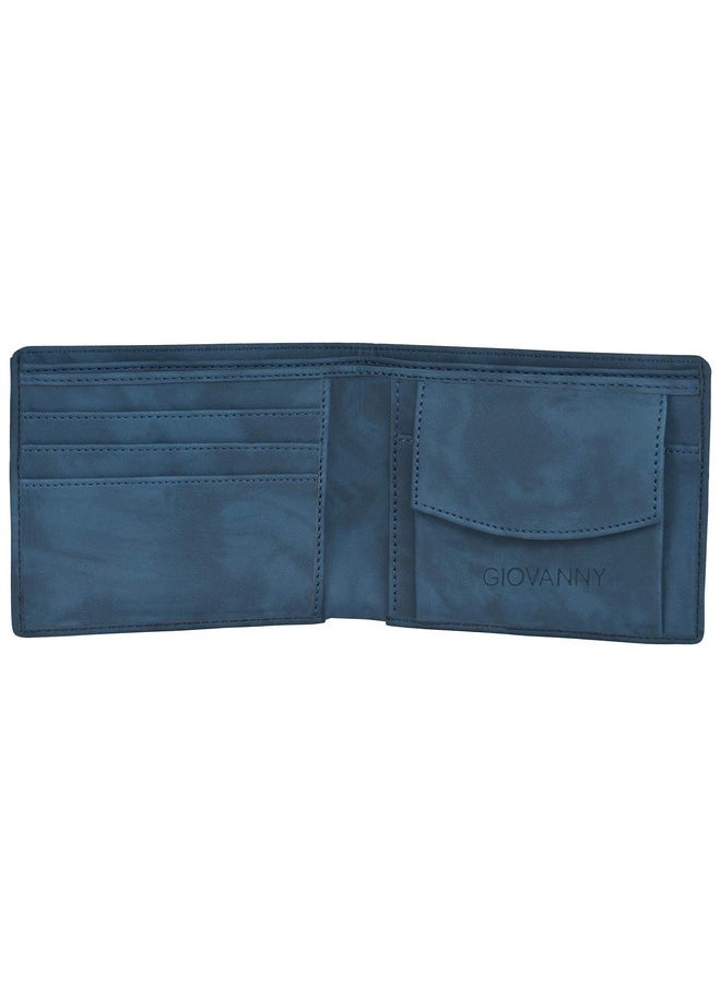 GIOVANNY BLUSHD01 Blue Suade Leather Wallet for Men