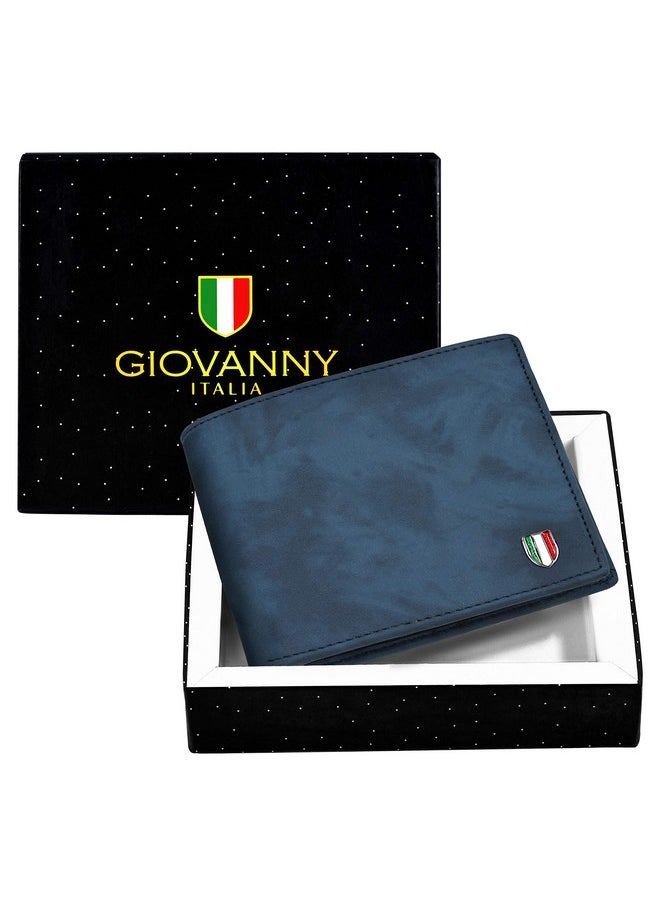 GIOVANNY BLUSHD01 Blue Suade Leather Wallet for Men