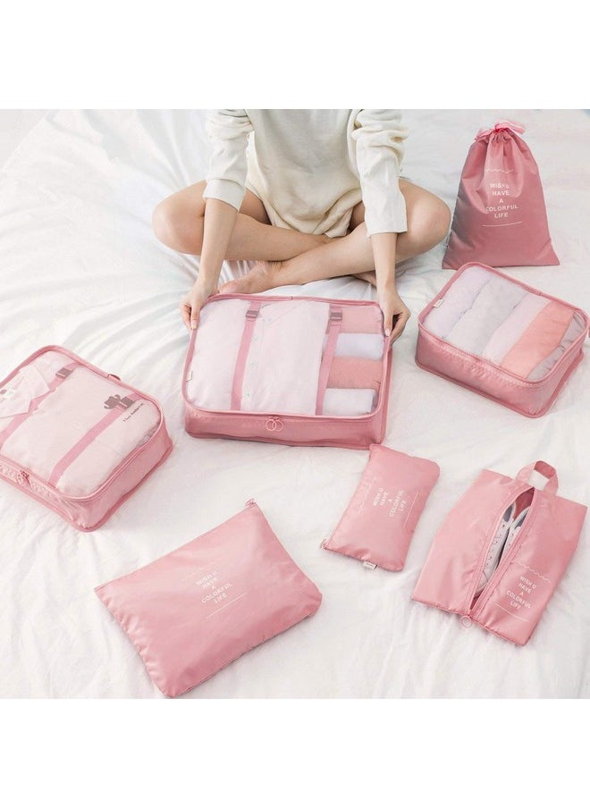 House of Quirk 7 Set Packing Cubes Luggage Packing Organizers For Travel Accessories (Pink)