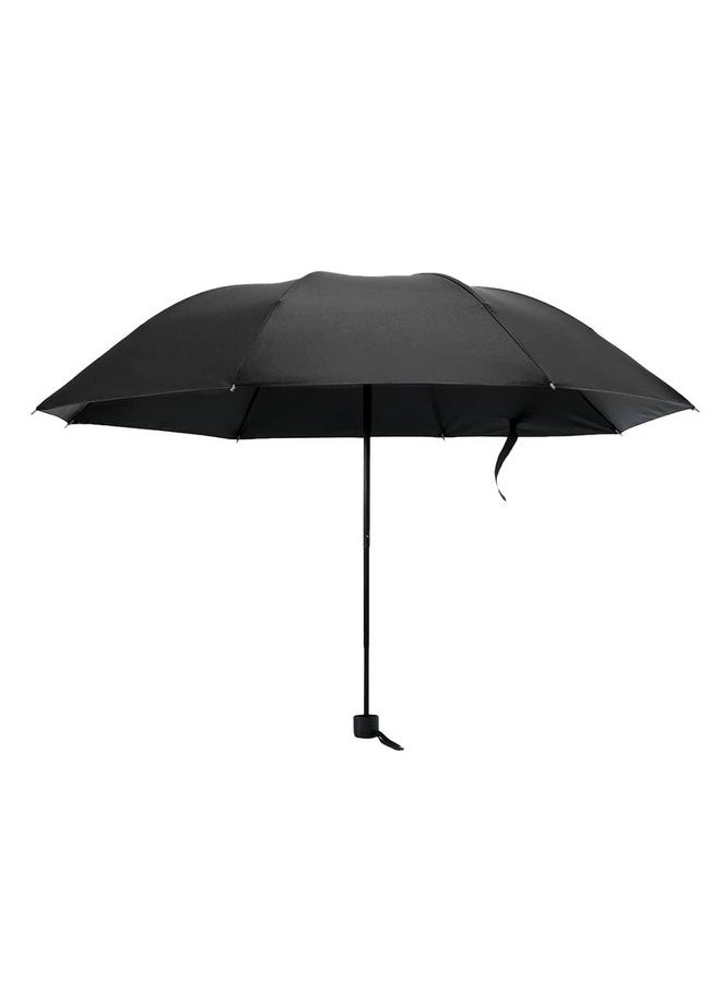 Kuber Industries 3 Fold Manual Umbrella | Windproof, Sunproof & Rainproof | with Polyester Canopy, Sturdy Steel Shaft & Wrist Straps | Easy to Hold & Carry | Umbrella for Women, Men & Kids |Black