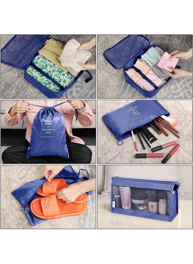 House of Quirk Polyester 8Pcs Set Travel Organizer Packing Cubes Lightweight Travel Luggage Organizers With Laundry Bag Or Toiletry Bag (Dark Blue), 12 Centimeters