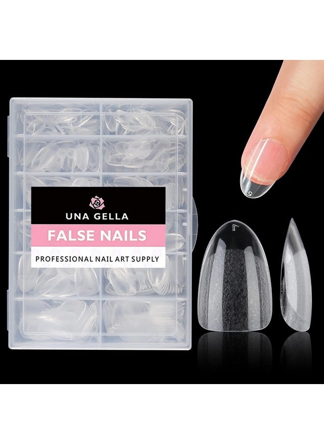 UNA GELLA Short Almond Round Fake Nails 216pcs Short Almond Press on Nails Pre-shape Short Almond Oval Gel Nail Tips for Full Cover Acrylic Short Round Nails False Nails For Nail Extension 12 Sizes