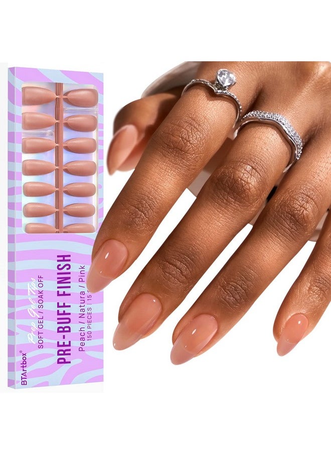 BTArtbox Press On Nails Medium - Soft Gel Nail Tips Almond XCOATTIPS Natural with Base Color, Stronger Adhesion, Pre-shaped Ultra Fit Fake Nails for Short Nail Extensions