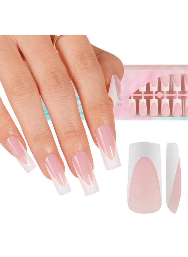 Misssix Deep French Gel Nail Tips, 150Pcs French Tip Press on Nails Long Square Pink, No Need to File 3 in 1 Tips Pre-lasting, Fake Nails for Nail Art DIY 15 Sizes