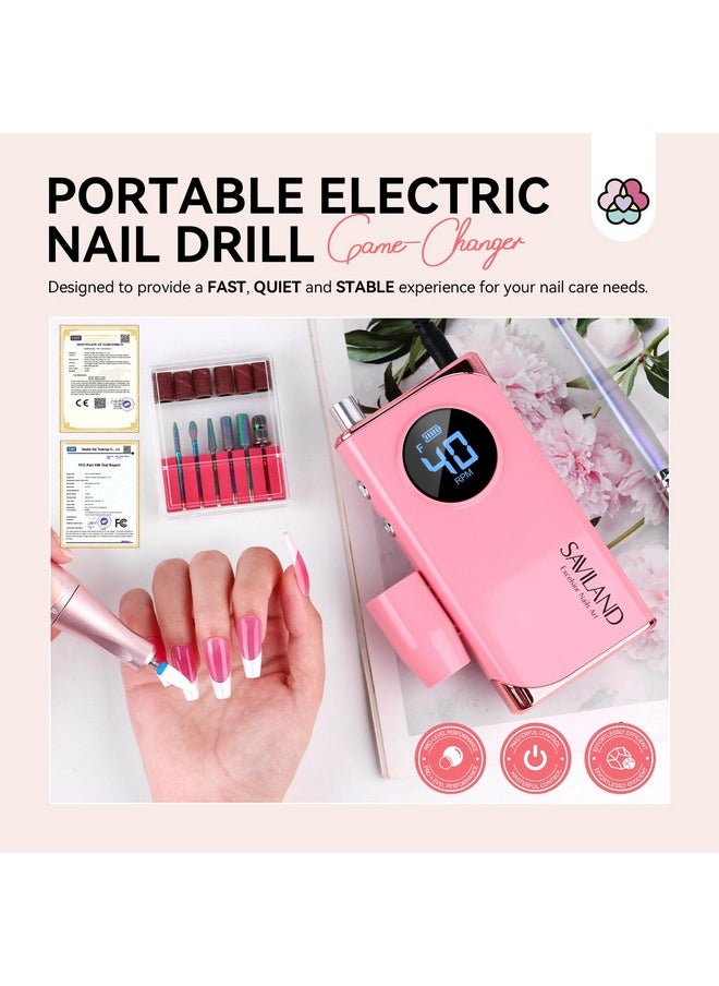 SAVILAND Electric Nail Drill Professional: 40000RPM Pink Nail Filer Electric Manicure Pedicure 13 Nail Drill Bits for Acrylic Nails False Nails Gel Nails Dip Nail Artificial Nails Home Salon