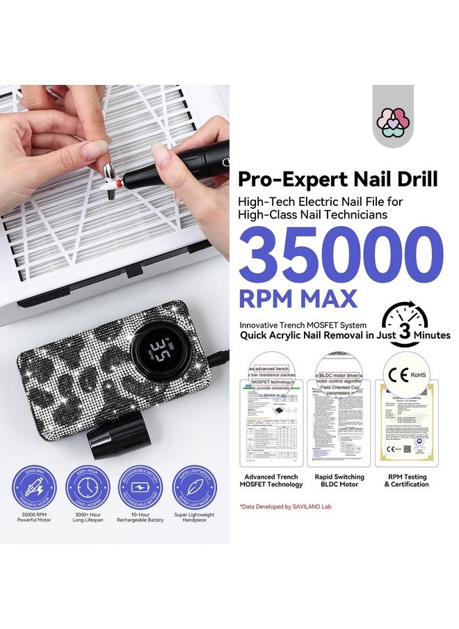 SAVILAND Acrylic Nail Drill Machine: 2024 Latest Collection Diamond Shiny Nail Drill Professional E-File Rechargeable Electric Filer Acrylic Removal Ceramic Bits Expert Salon Use Manicure Pedicure