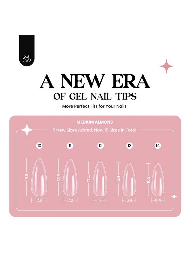 Beetles Gel Nail Kit 600Pcs 15 Sizes Medium Almond Nail Tips with Pink Color Gel Top Coat,Soft Clear Nail Tips Set 5 In 1 Nail Glue Uv Nail Lamp Easy Nail Extension Set DIY Manicure Art Gift for Women