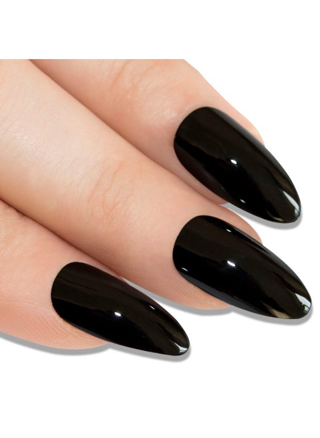 False Nails Bling Art Almond Fake Stiletto Black Acrylic 24 Long Tips with Glue