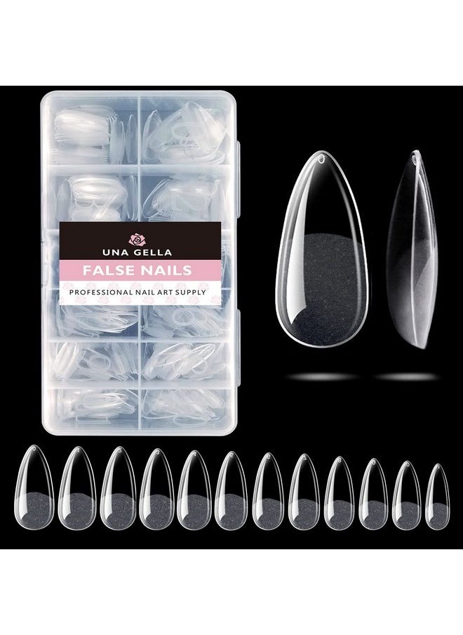 UNA GELLA Almond Fake Nails 216pcs Almond Press on Nails Pre-shape Almond Nails Tips for Full Cover Acrylic Almond Nails French False Nails For Nail Extension Nail Art, DIY Salon 12 Sizes Gelly Tips