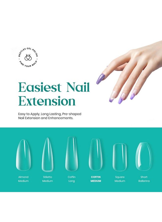 Beetles Gel Nail Kit Nail Tips 500Pcs Medium Coffin Pre Shaped Clear Full Cover False Nails for Gel Art Polish Soak Off Lamp Easy Nail Extensions Acrylic False Press on Nail Tips