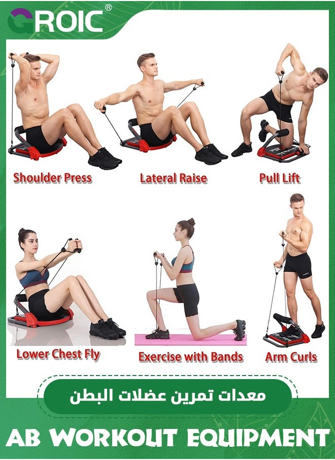 Ab Workout Equipment,Ab Machine for Stomach Workout,Ab Trainer Machine for Home, Ab Crunch Machine for Home Exercise,Sit Up Machine with Resistance Bands,Core Exercise Machine