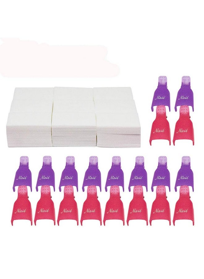 20 Pack Nail Gel Polish Remover Clip caps with 600 Pack Nail Art Wipe Cotton Pads