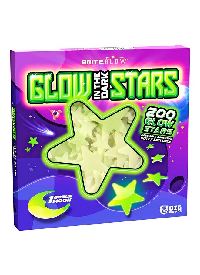 200 Pcs Ultra Brighter 3D Glow in The Dark Stars for Ceiling & Walls I Glow Stars for Ceiling with Moon I Glow in The Dark Decorations for Bedroom W/Constellation Map & Reusable Putty I Star Stickers