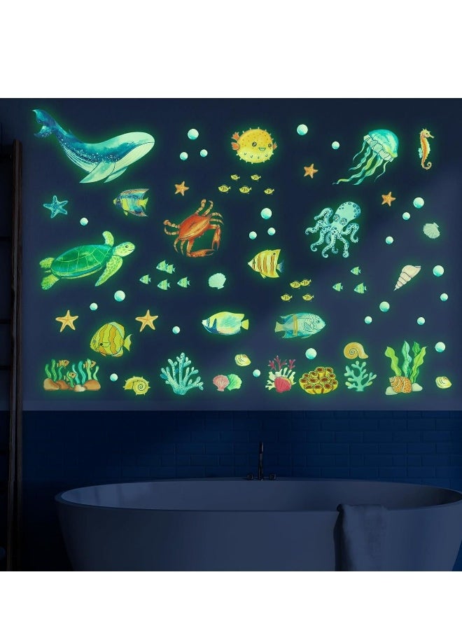 Ocean Fish Wall Decals Glow in The Dark, Removable Sea Turtle Wall Stickers, Luminous Wall Decor for Nursery Playroom Bedroom, Birthday Gift Decoration