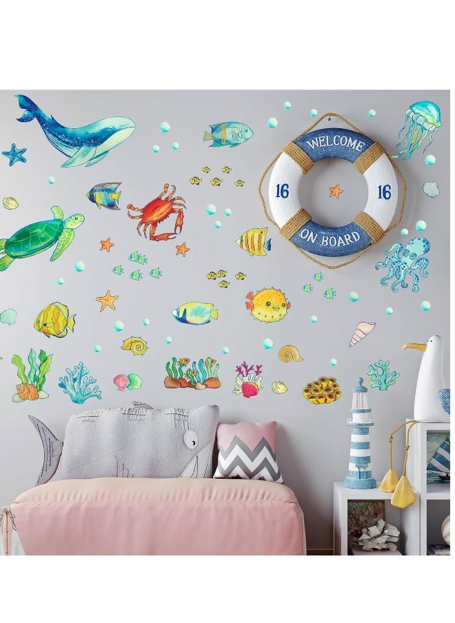 Ocean Fish Wall Decals Glow in The Dark, Removable Sea Turtle Wall Stickers, Luminous Wall Decor for Nursery Playroom Bedroom, Birthday Gift Decoration