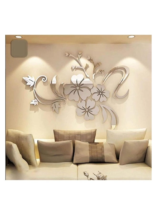 Wall Stickers 3D Flower Mirror Family Wall Decals Living Room Wall Decor Mirror Stickers for Walls Decor Living Room Home Decorations Room Decor for Office Sofa Bedroom Mirror Decals 75*100cm