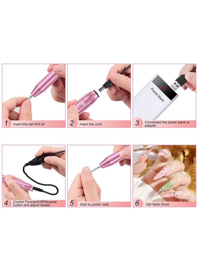 COSITTE Electric Nail Drill,USB Electric Nail Drill Machine for Acrylic Nail Kit,Portable Electric Nail File Polishing Tool Manicure Pedicure Kit Efile Nail Supplies for Home Salon,Pink