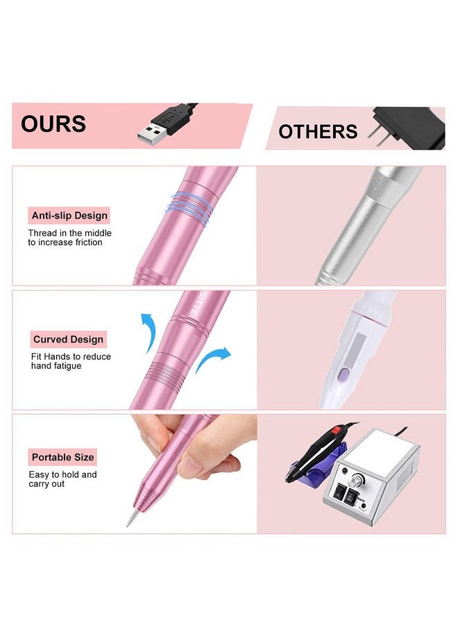 COSITTE Electric Nail Drill,USB Electric Nail Drill Machine for Acrylic Nail Kit,Portable Electric Nail File Polishing Tool Manicure Pedicure Kit Efile Nail Supplies for Home Salon,Pink