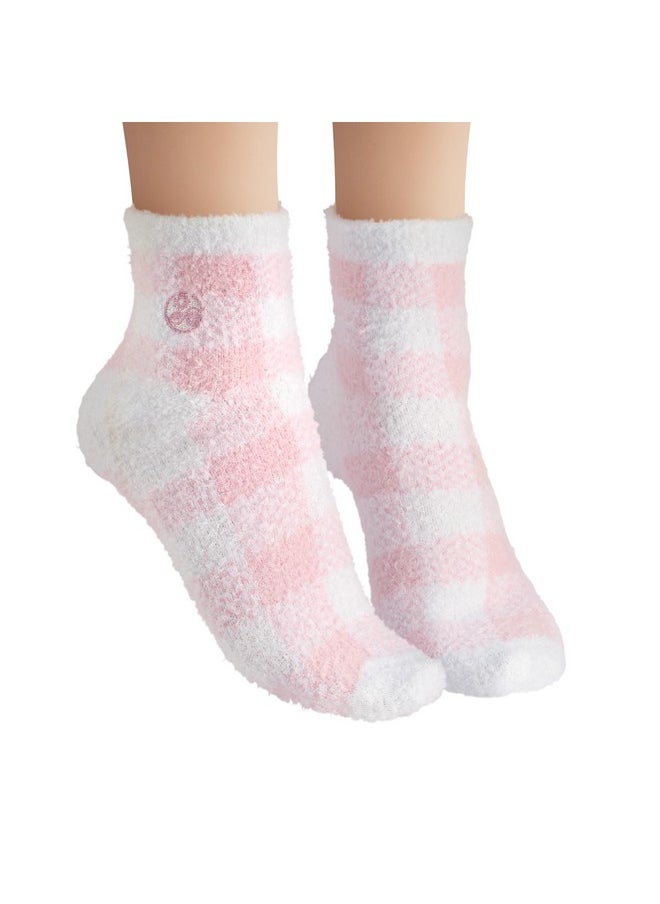 Earth Therapeutics Aloe Socks - Double Pack - PINK PLAID (2 Pairs)