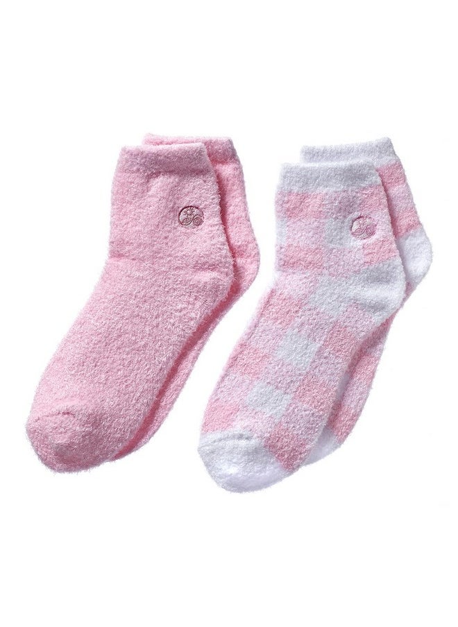 Earth Therapeutics Aloe Socks - Double Pack - PINK PLAID (2 Pairs)