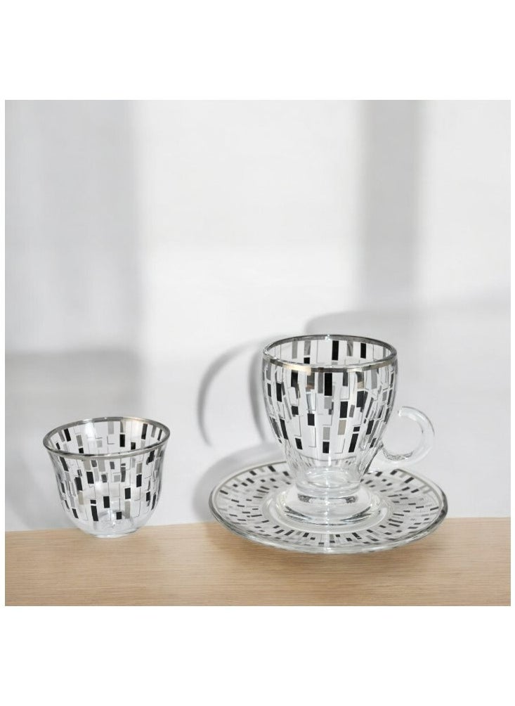 18-Piece Coffee &Tea Cup Vintage And Luxury Glass Set With Saucer Golden &Sliver