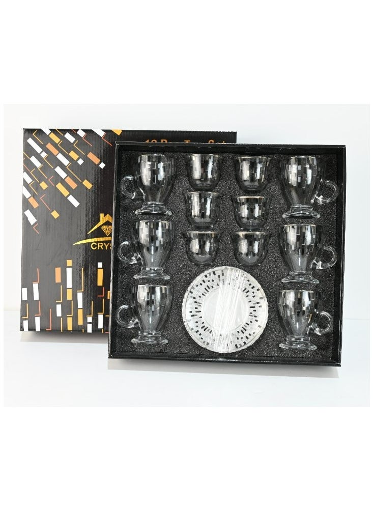 18-Piece Coffee &Tea Cup Vintage And Luxury Glass Set With Saucer Golden &Sliver