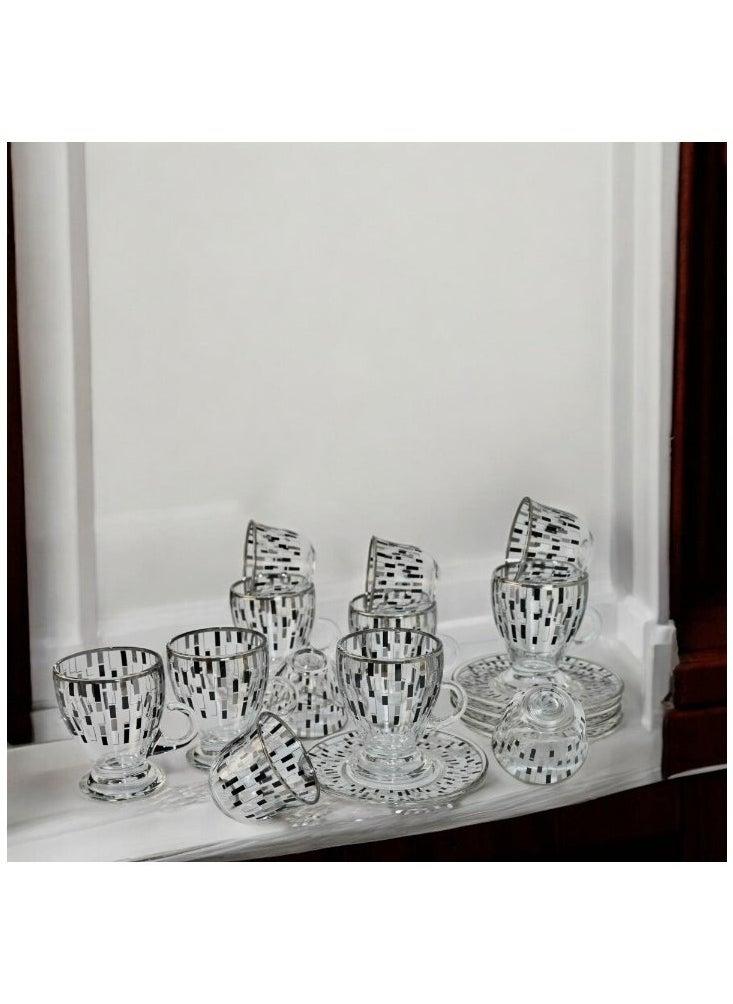 18-Piece Coffee &Tea Cup Vintage And Luxury Glass Set With Saucer Golden &Sliver
