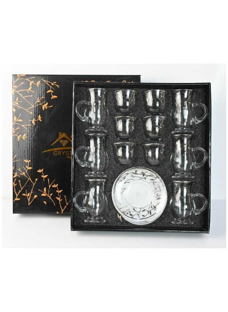 18-Piece Coffee &Tea Cup Vintage And Luxury Glass Set With Saucer Golden &Sliver