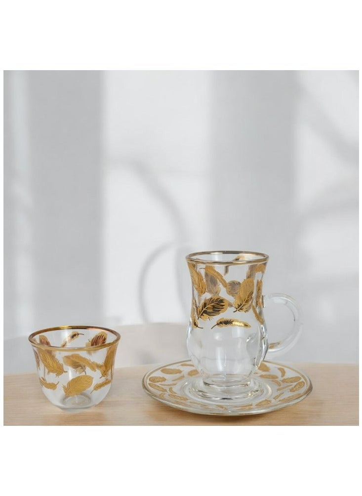 18-Piece Coffee &Tea Cup Vintage And Luxury Glass Set With Saucer Golden &Sliver