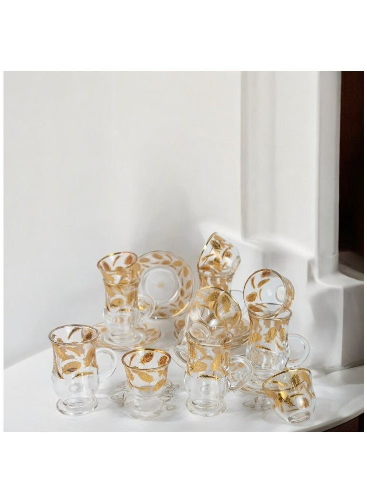 18-Piece Coffee &Tea Cup Vintage And Luxury Glass Set With Saucer Golden &Sliver