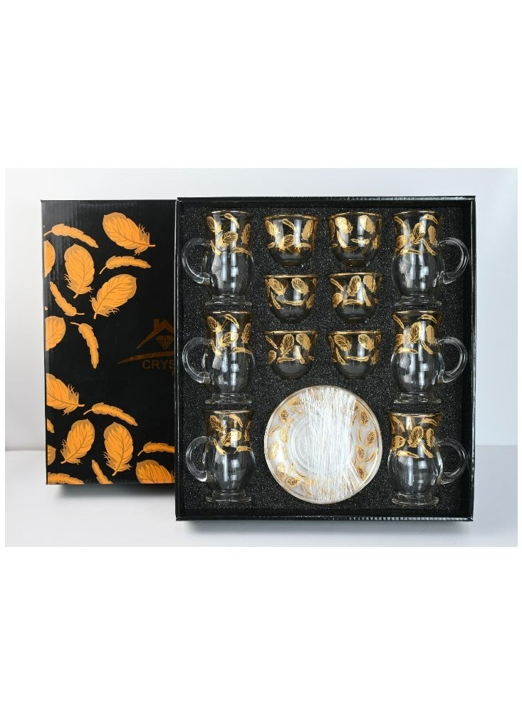 18-Piece Coffee &Tea Cup Vintage And Luxury Glass Set With Saucer Golden &Sliver