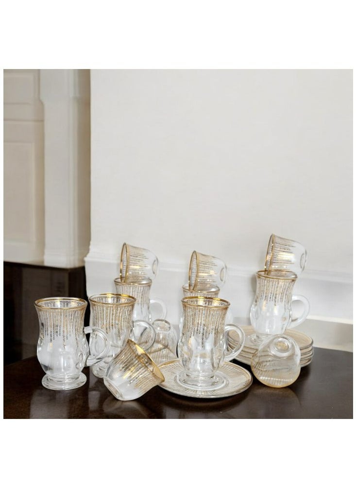 18-Piece Coffee &Tea Cup Vintage And Luxury Glass Set With Saucer Golden &Sliver