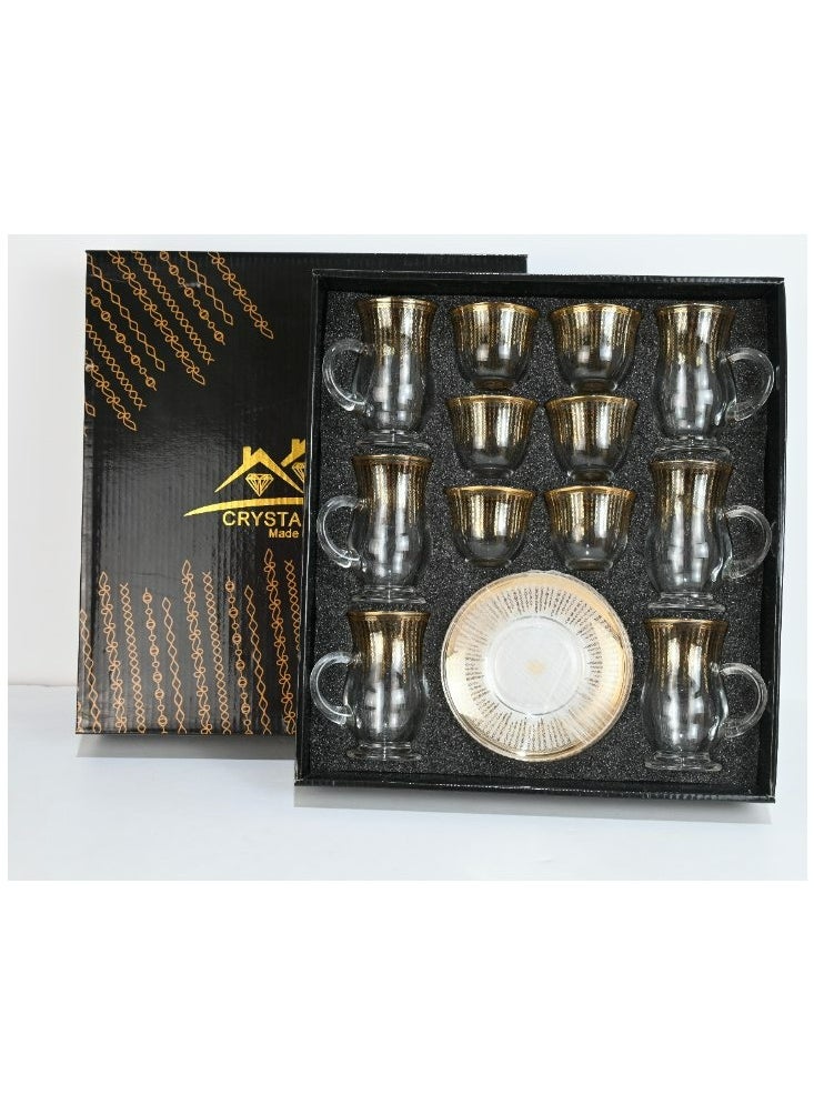 18-Piece Coffee &Tea Cup Vintage And Luxury Glass Set With Saucer Golden &Sliver