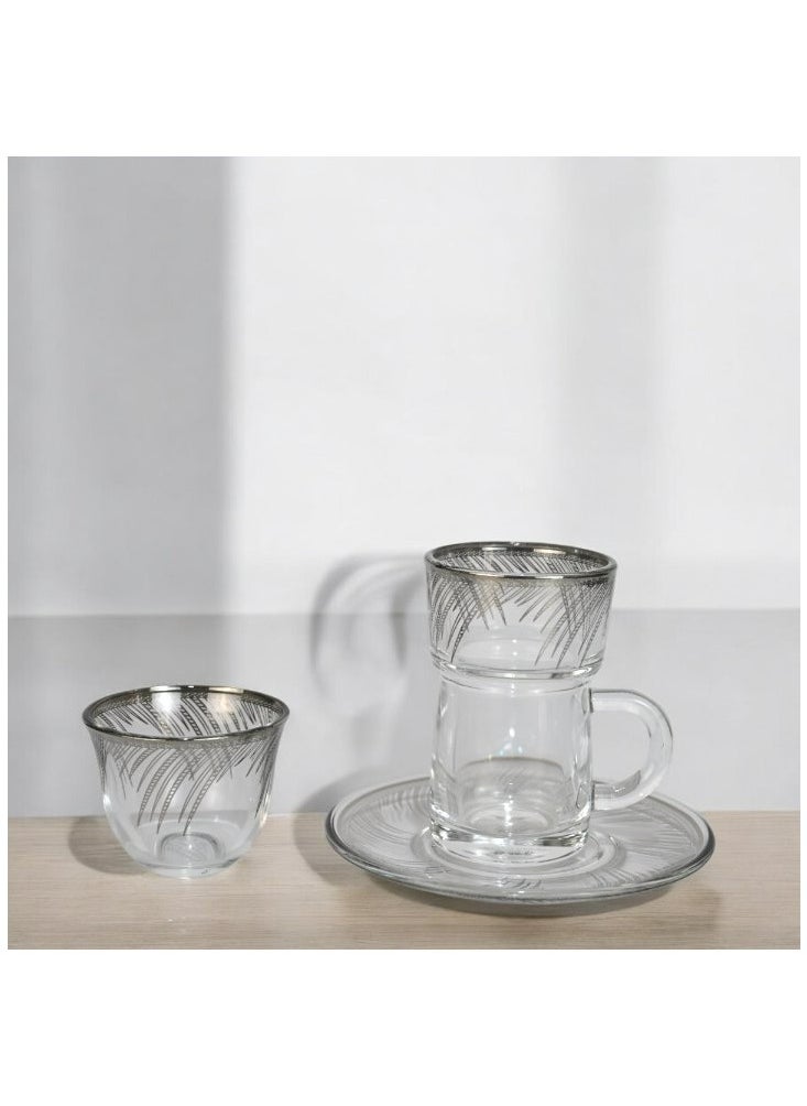 18-Piece Coffee &Tea Cup Vintage And Luxury Glass Set With Saucer Golden &Sliver
