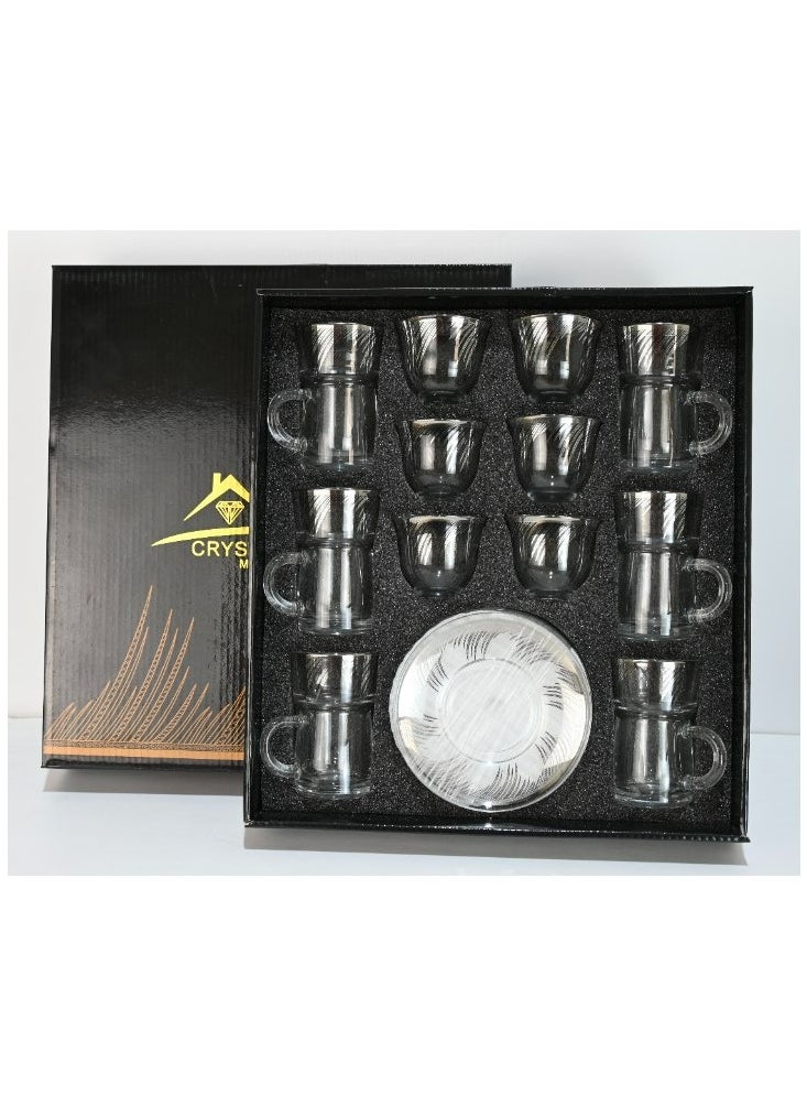 18-Piece Coffee &Tea Cup Vintage And Luxury Glass Set With Saucer Golden &Sliver