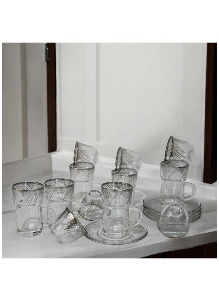 18-Piece Coffee &Tea Cup Vintage And Luxury Glass Set With Saucer Golden &Sliver