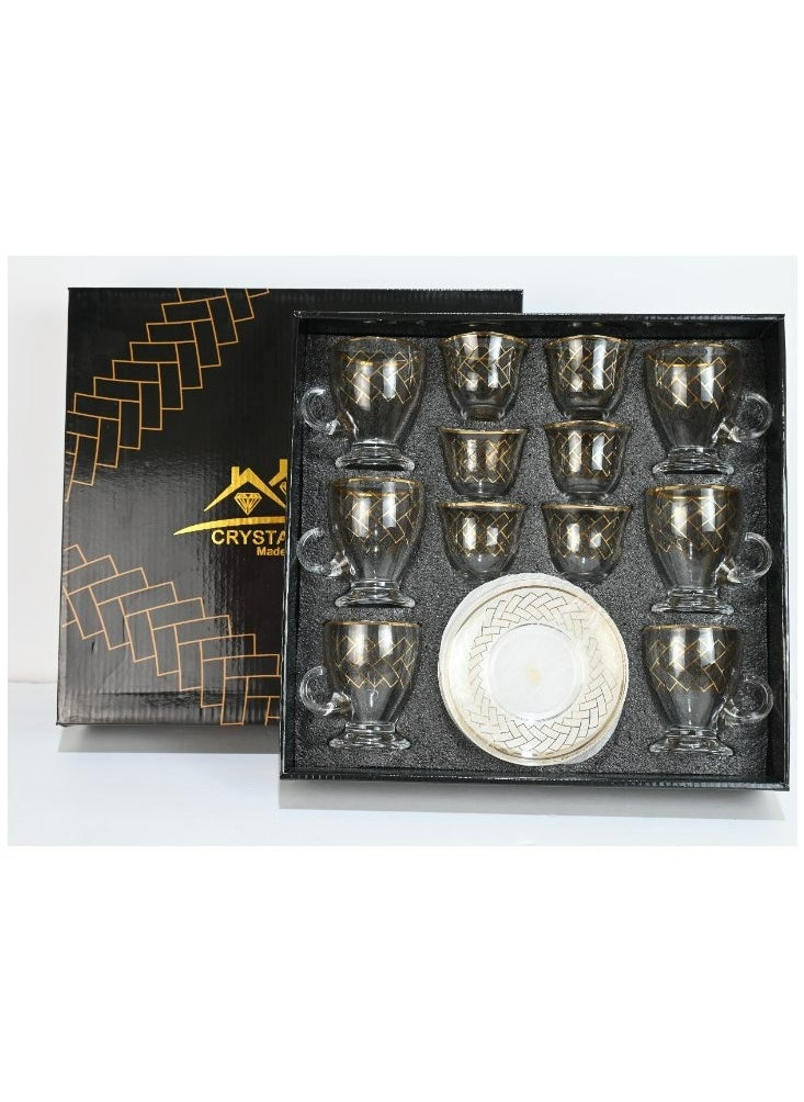 18-Piece Coffee &Tea Cup Vintage And Luxury Glass Set With Saucer Golden &Sliver