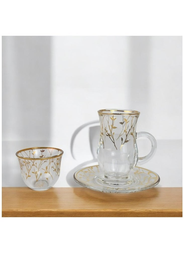 18-Piece Coffee &Tea Cup Vintage And Luxury Glass Set With Saucer Golden &Sliver