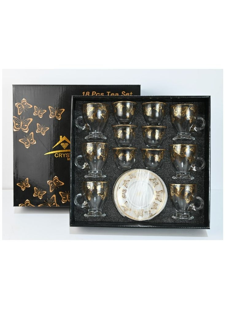 18-Piece Coffee &Tea Cup Vintage And Luxury Glass Set With Saucer Golden &Sliver