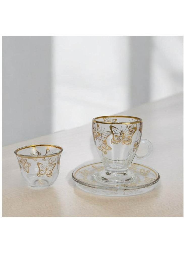 18-Piece Coffee &Tea Cup Vintage And Luxury Glass Set With Saucer Golden &Sliver