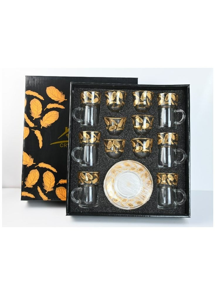 18-Piece Coffee &Tea Cup Vintage And Luxury Glass Set With Saucer Golden &Sliver