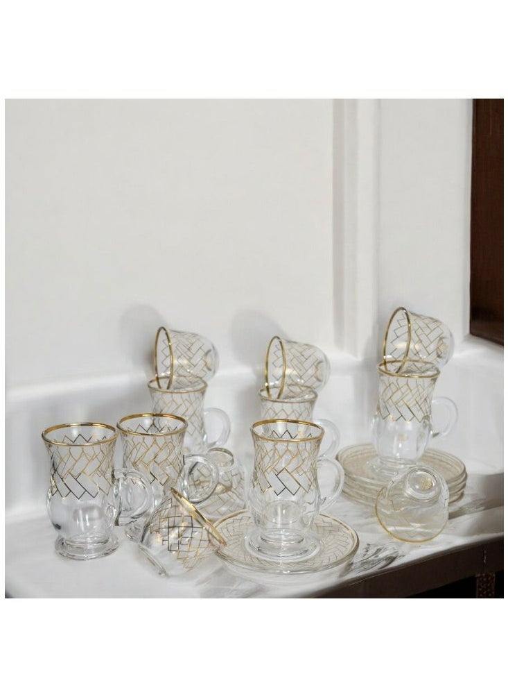 18-Piece Coffee &Tea Cup Vintage And Luxury Glass Set With Saucer Golden &Sliver