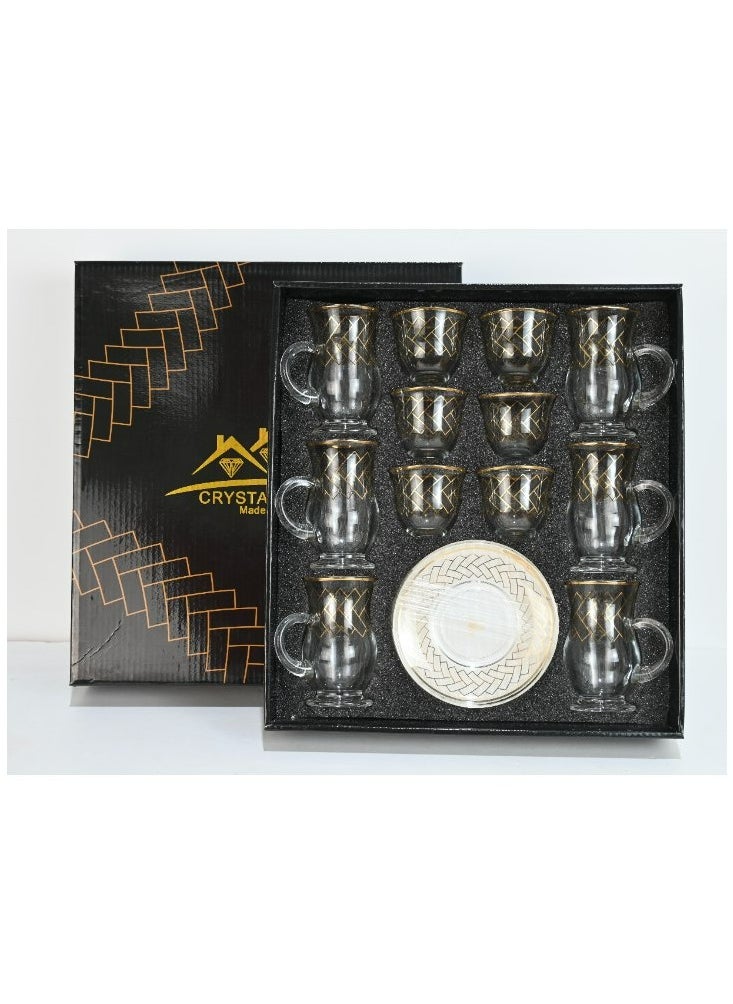 18-Piece Coffee &Tea Cup Vintage And Luxury Glass Set With Saucer Golden &Sliver