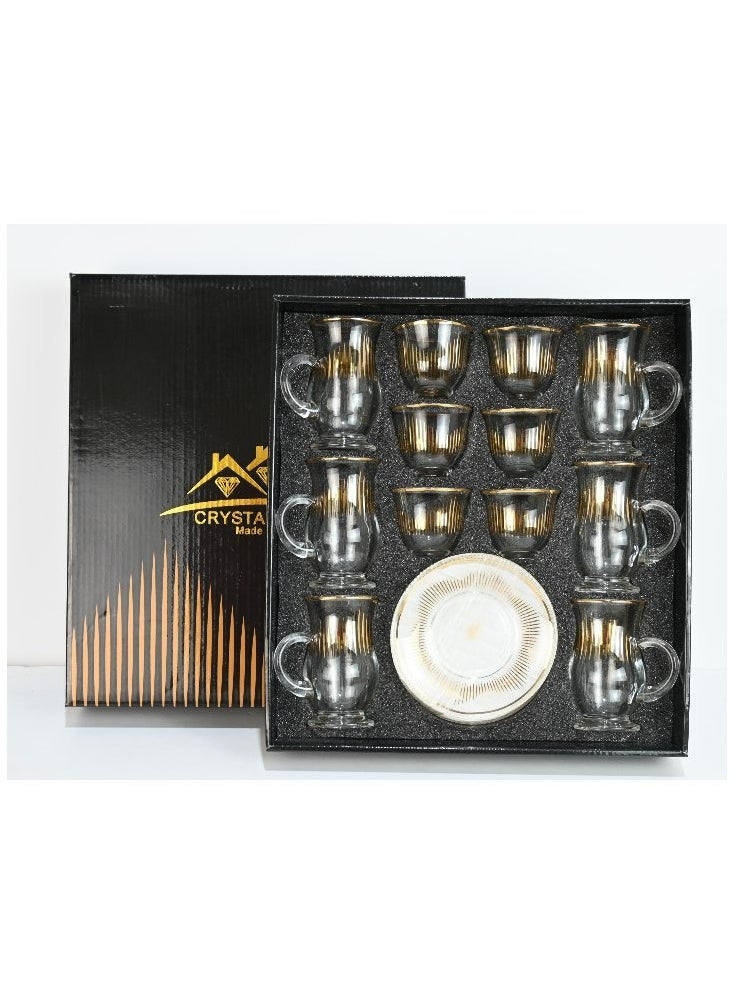 18-Piece Coffee &Tea Cup Vintage And Luxury Glass Set With Saucer Golden &Sliver