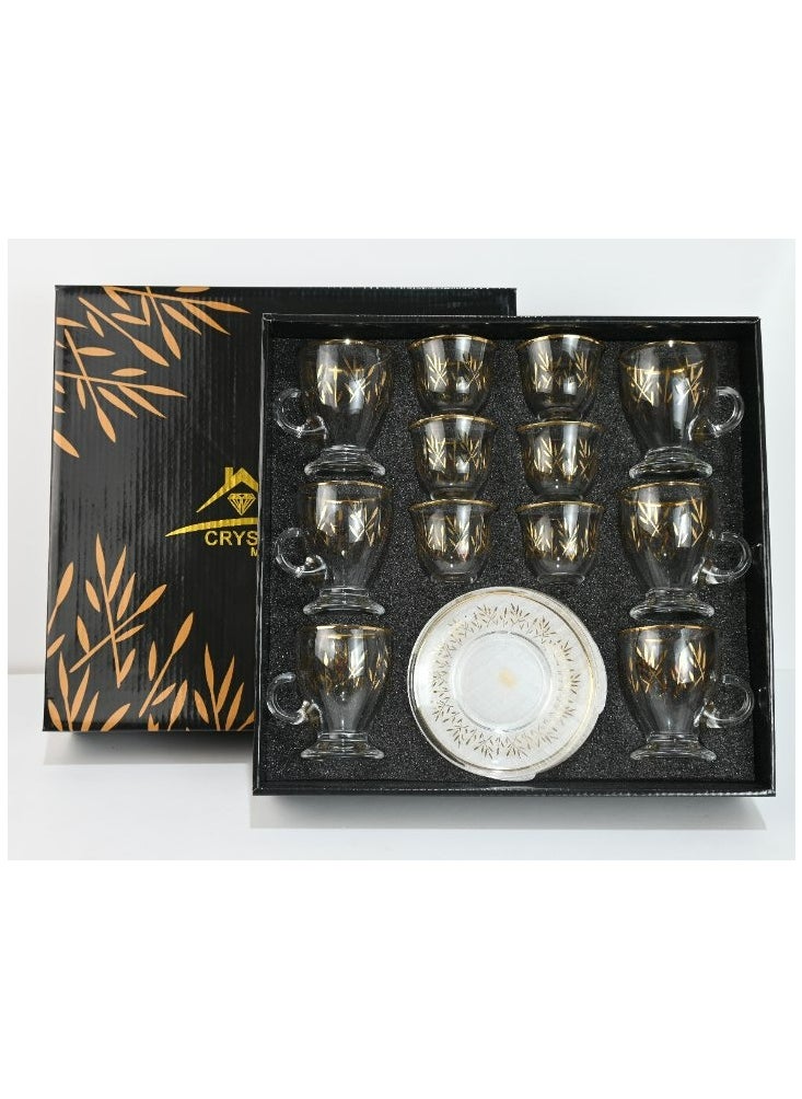 18-Piece Coffee &Tea Cup Vintage And Luxury Glass Set With Saucer Golden &Sliver